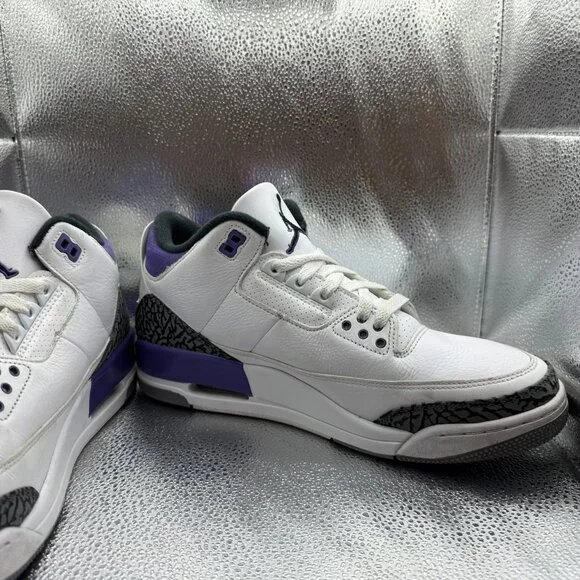 Size 11 Nike Air Jordan 3 Retro Dark Iris White Mens Lace Up Sneakers CT8532-105